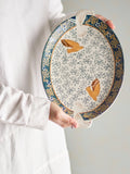 Bloomingville Hezha bird stoneware serving tray in blue (British brand)