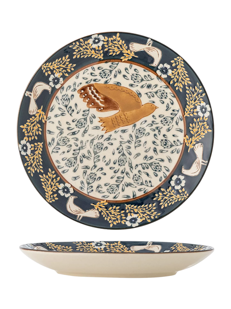 Bloomingville Hezha stoneware side plate 16cm blue bird, imported from the UK