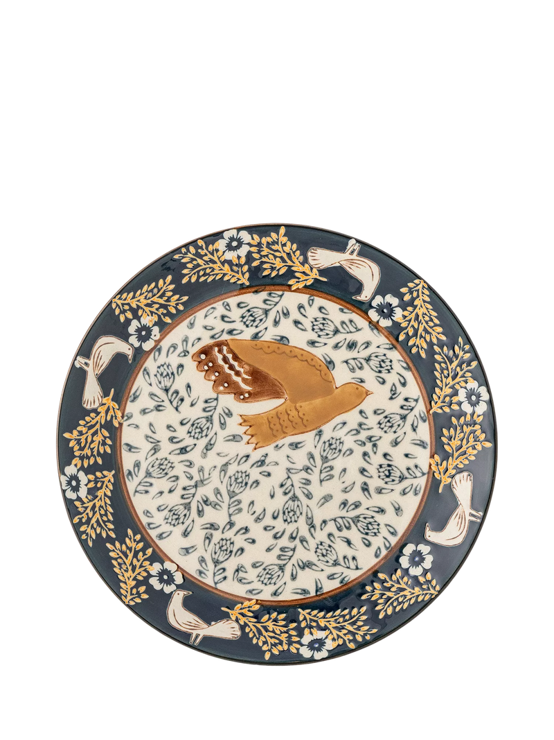 Bloomingville Hezha stoneware side plate 16cm blue bird, imported from the UK