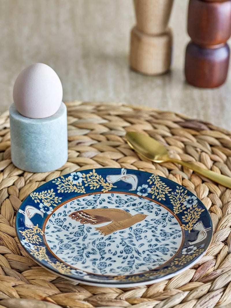 Bloomingville Hezha stoneware side plate 16cm blue bird, imported from the UK