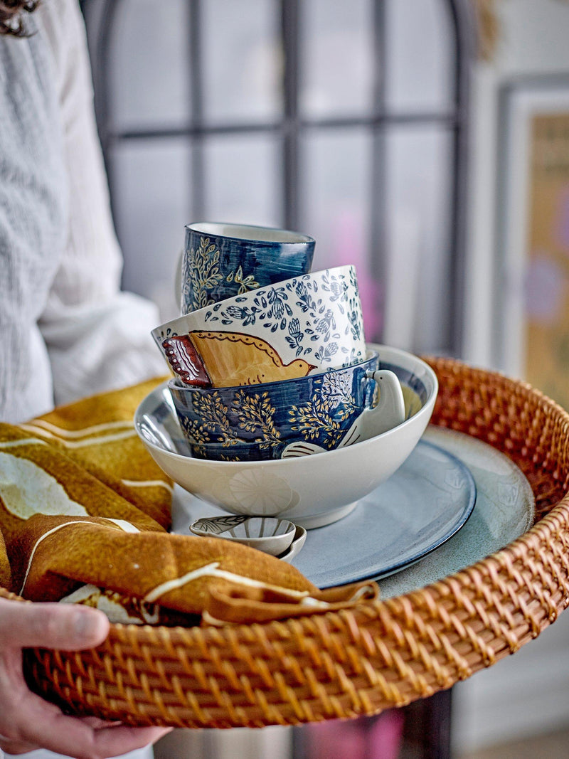 Bloomingville Hezha bird stoneware bowl 13cm blue, imported from the UK