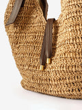 Mint Velvet woven bucket bag in Natural, imported from the UK