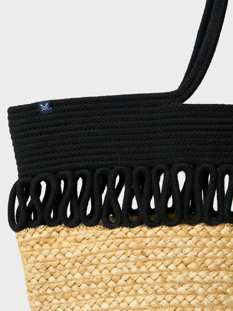 Crew Clothing natural jute tote bag with fringe, imported from the UK