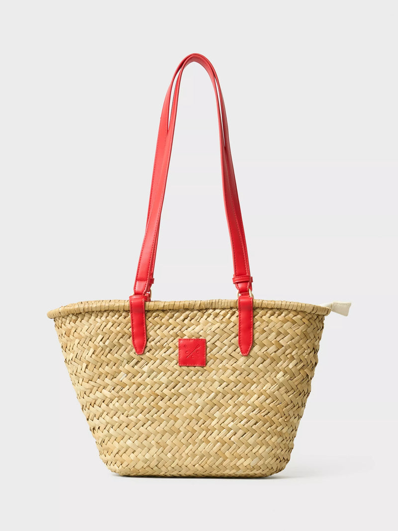 Crew Clothing basket shoulder bag natural red, imported from the UK