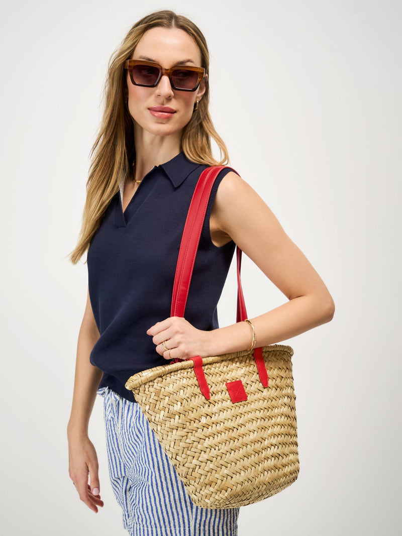 Crew Clothing basket shoulder bag natural red, imported from the UK