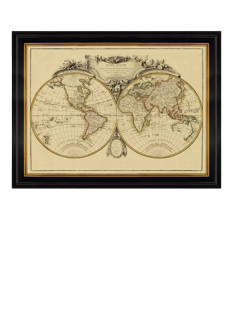 Brookpace Lascelles Mappemonde 1782 framed map print 60x80cm, UK version