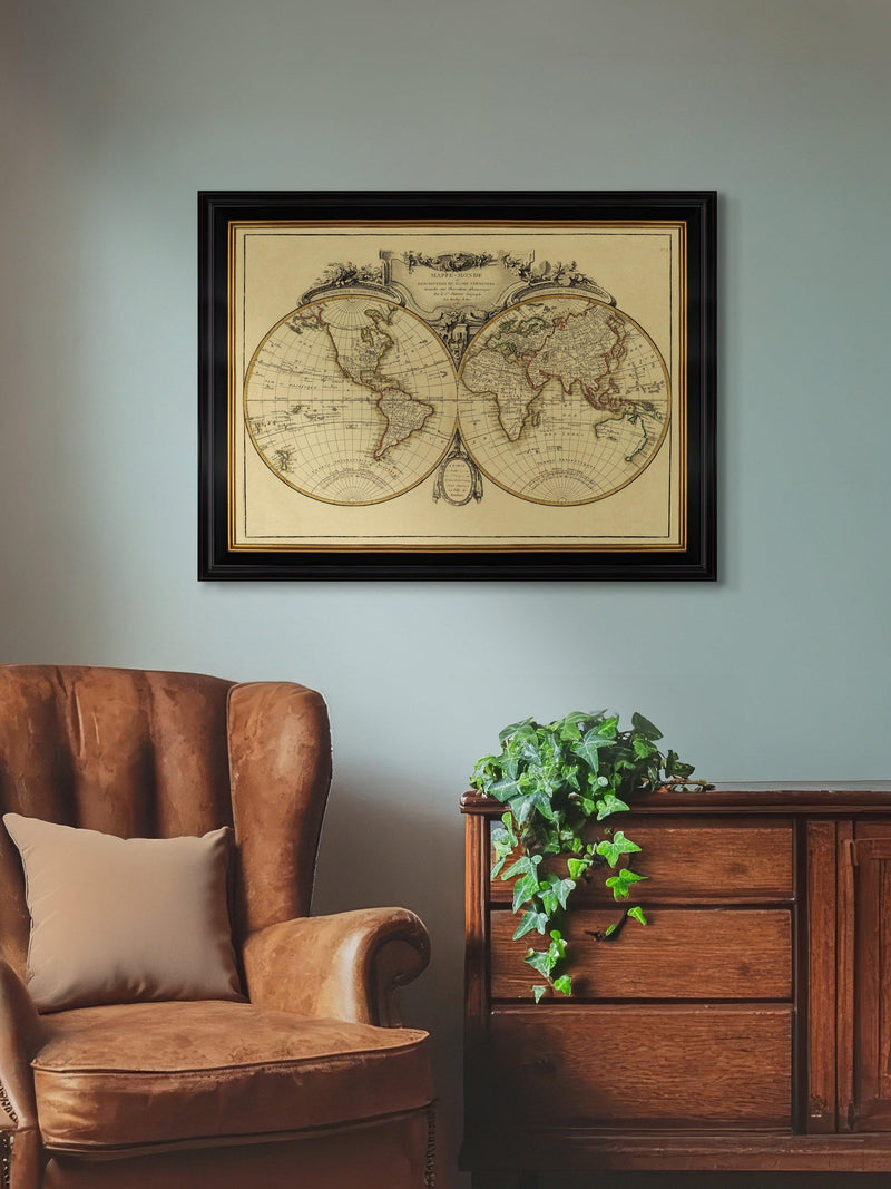 Brookpace Lascelles Mappemonde 1782 framed map print 60x80cm, UK version
