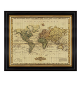John Lewis Brookpace Lascelles World on Mercator's Projection 1823 Map Framed Print 71 x 86cm- Buy online at McGrocer