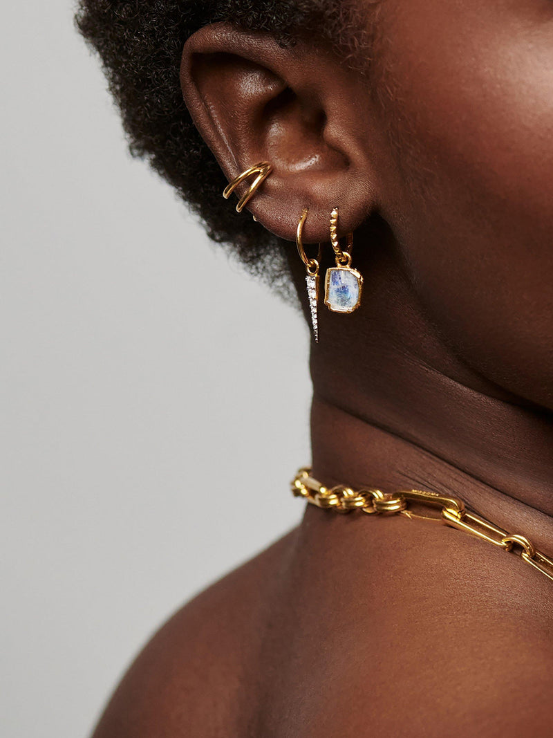 Missoma spike drop charm hoop earrings with cubic zirconia, imported from the UK