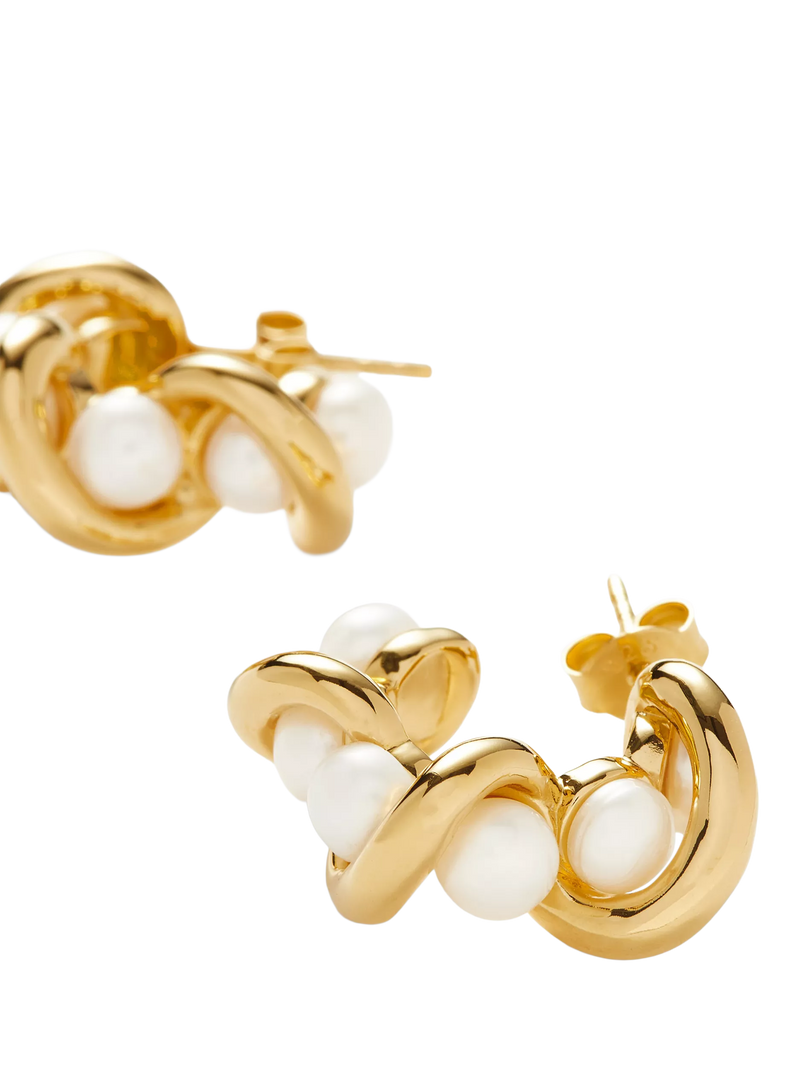 Missoma pearl mini double hoop earrings gold (British brand)