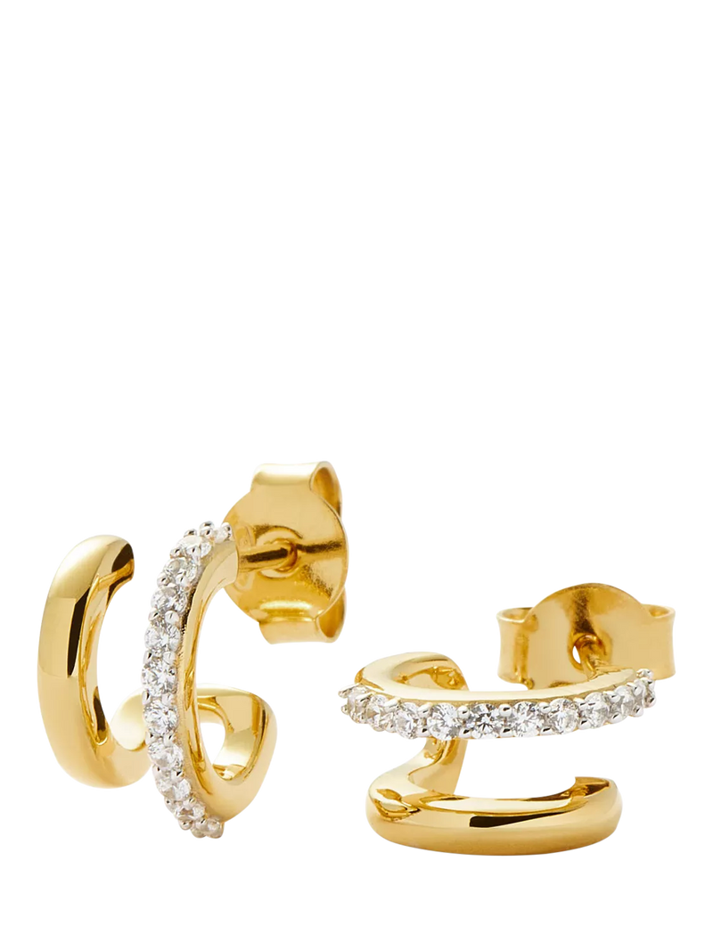 Missoma gold double huggie hoop earrings with cubic zirconia, UK version