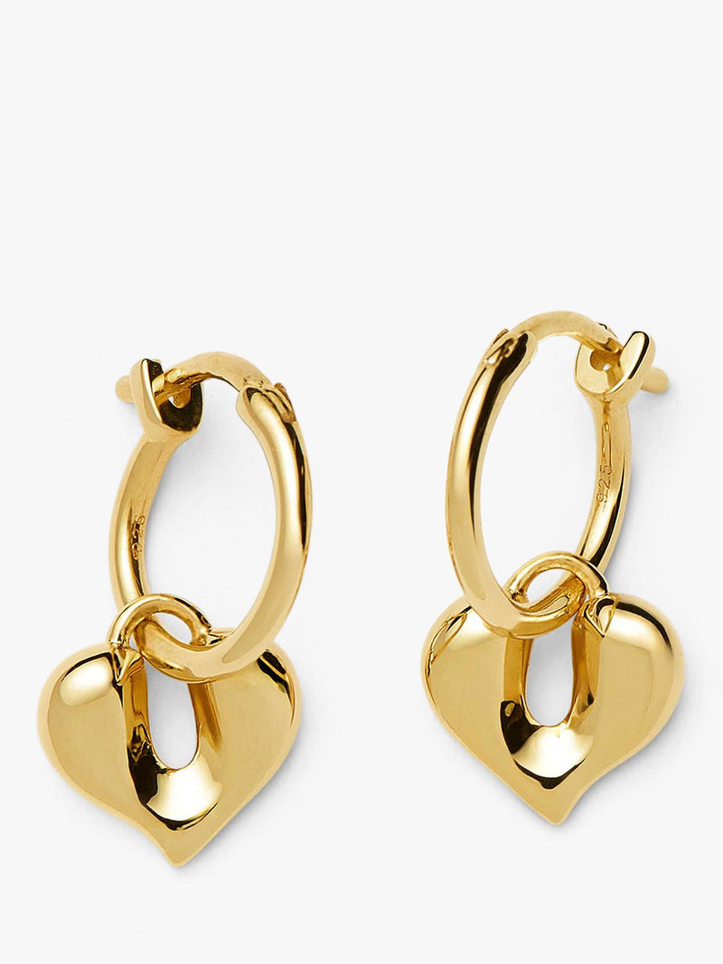 Missoma heart charm hoop earrings with liquid heart motif, imported from the UK