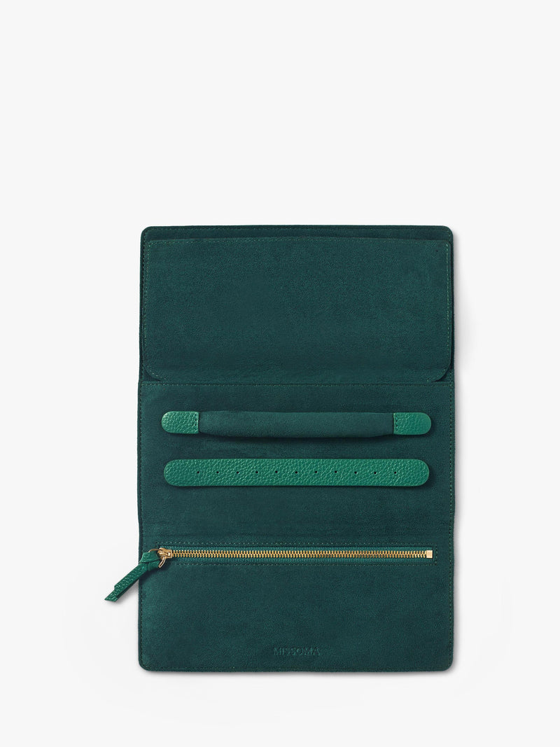 Missoma green leather jewellery roll, UK version
