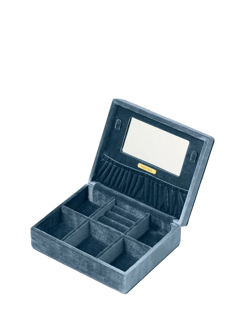 Missoma velvet jewellery box with compartments and mirror, UK version