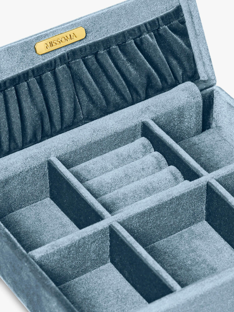 Missoma velvet jewellery box with compartments and mirror, UK version