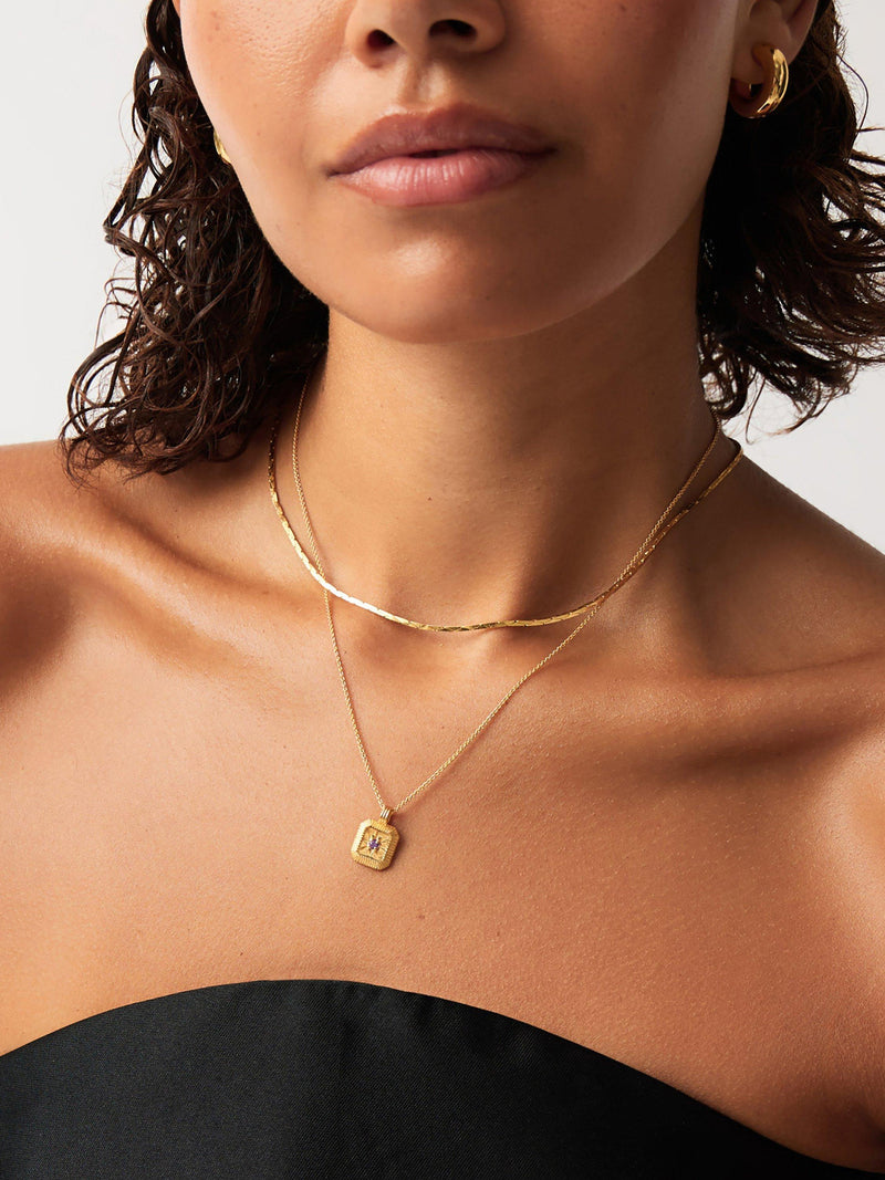 Missoma Birthstone Ridged Pendant Necklace gold vermeil amethyst - British product
