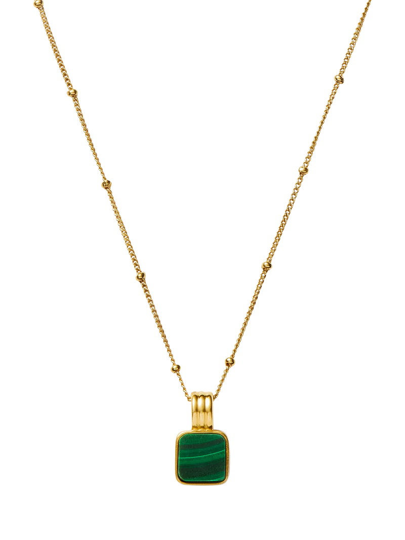 Missoma square malachite pendant necklace gold 45cm chain (British brand)