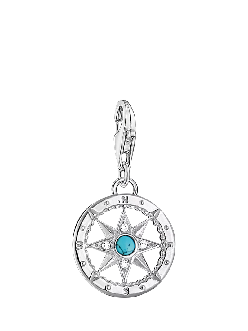 Thomas Sabo compass charm silver with turquoise cubic zirconia (British brand)
