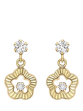 IBB 9ct yellow gold cubic zirconia flower drop earrings, UK version