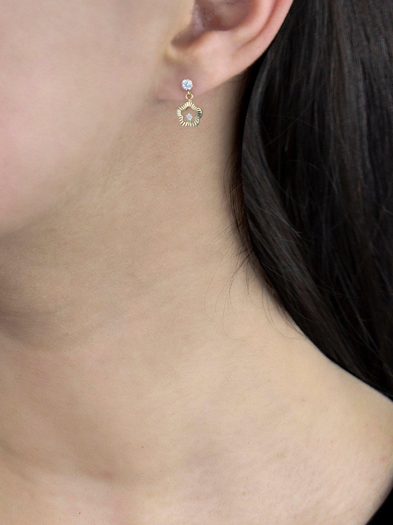 IBB 9ct yellow gold cubic zirconia flower drop earrings, UK version