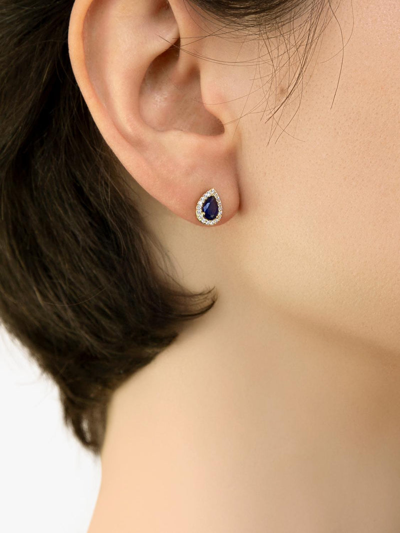 IBB blue cubic zirconia pear stud earrings (British brand)