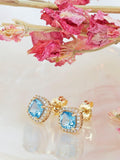 IBB blue topaz cubic zirconia square stud earrings 6mm (British brand)