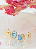 IBB blue topaz cubic zirconia square stud earrings 6mm (British brand)