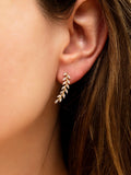 IBB 9ct yellow gold crystal leaf drop earrings - British product