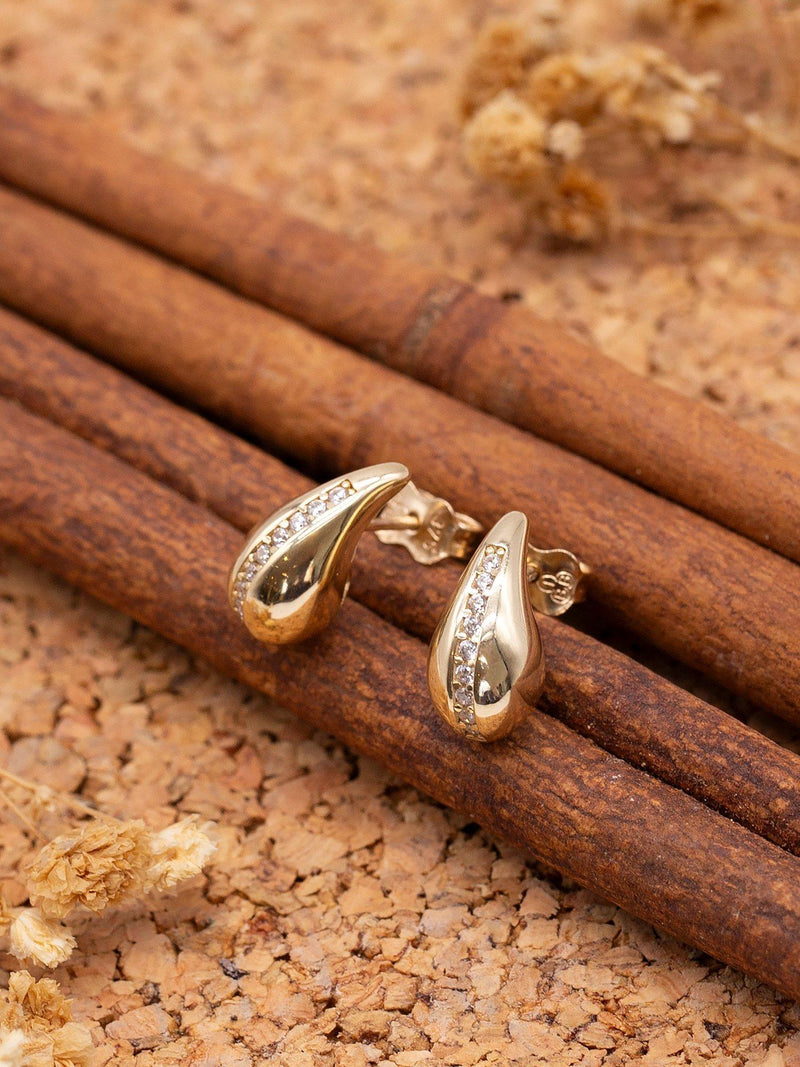 IBB 9ct gold teardrop stud earrings with cubic zirconia, UK version