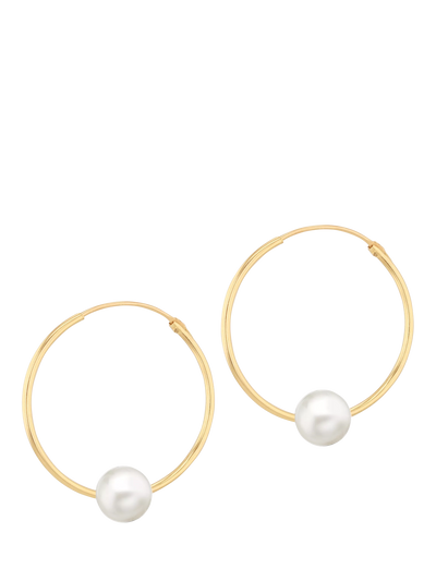 John Lewis IBB 9ct Yellow Gold Pearl Slim Sleeper Hoop Earrings- Buy online at McGrocer