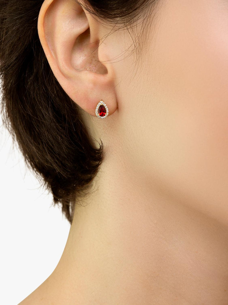 IBB 9ct yellow gold pear stud earrings with cubic zirconia (British brand)