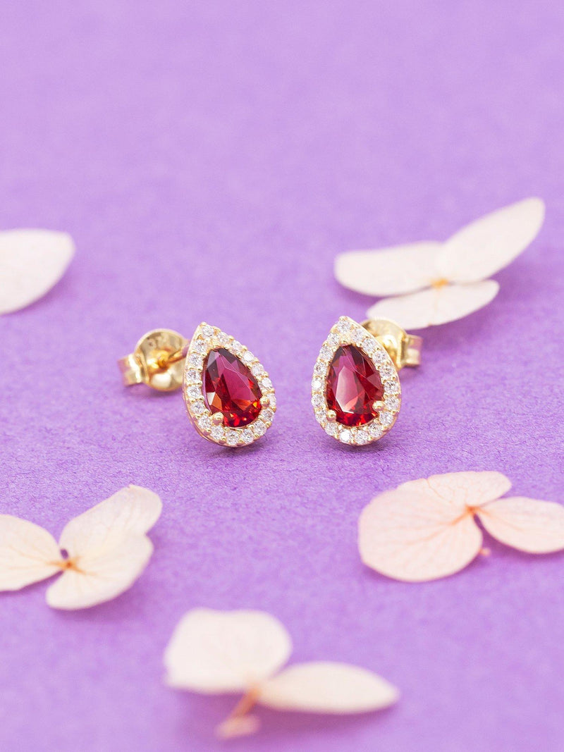 IBB 9ct yellow gold pear stud earrings with cubic zirconia (British brand)