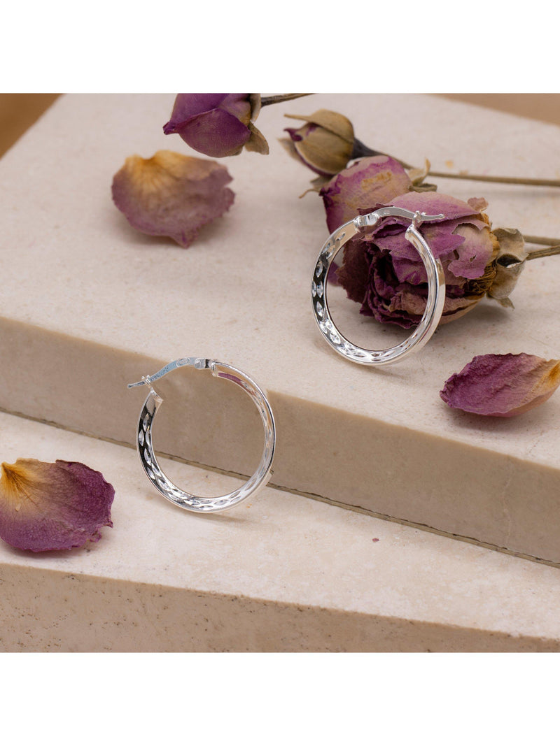 IBB sterling silver marquise hoop earrings 25mm (British brand)