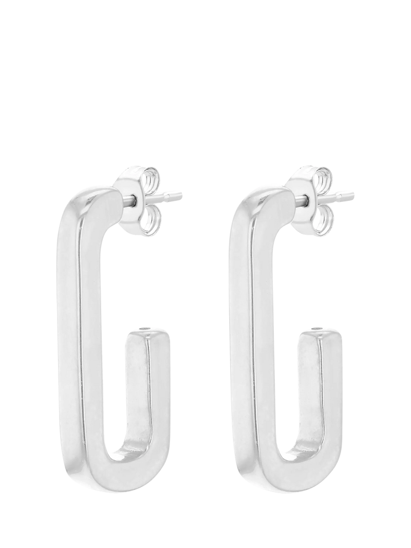IBB sterling silver rectangular half hoop earrings 25mm, imported from the UK