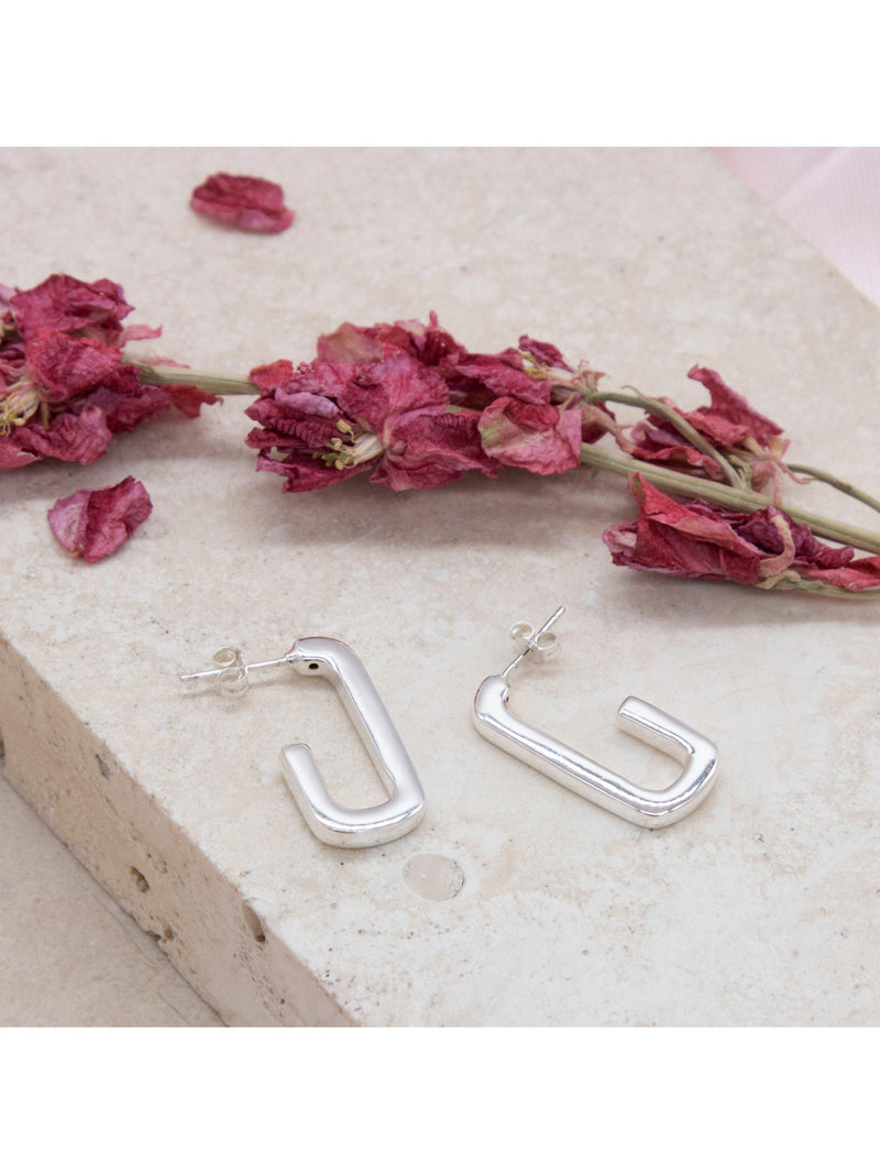 IBB sterling silver rectangular half hoop earrings 25mm, imported from the UK