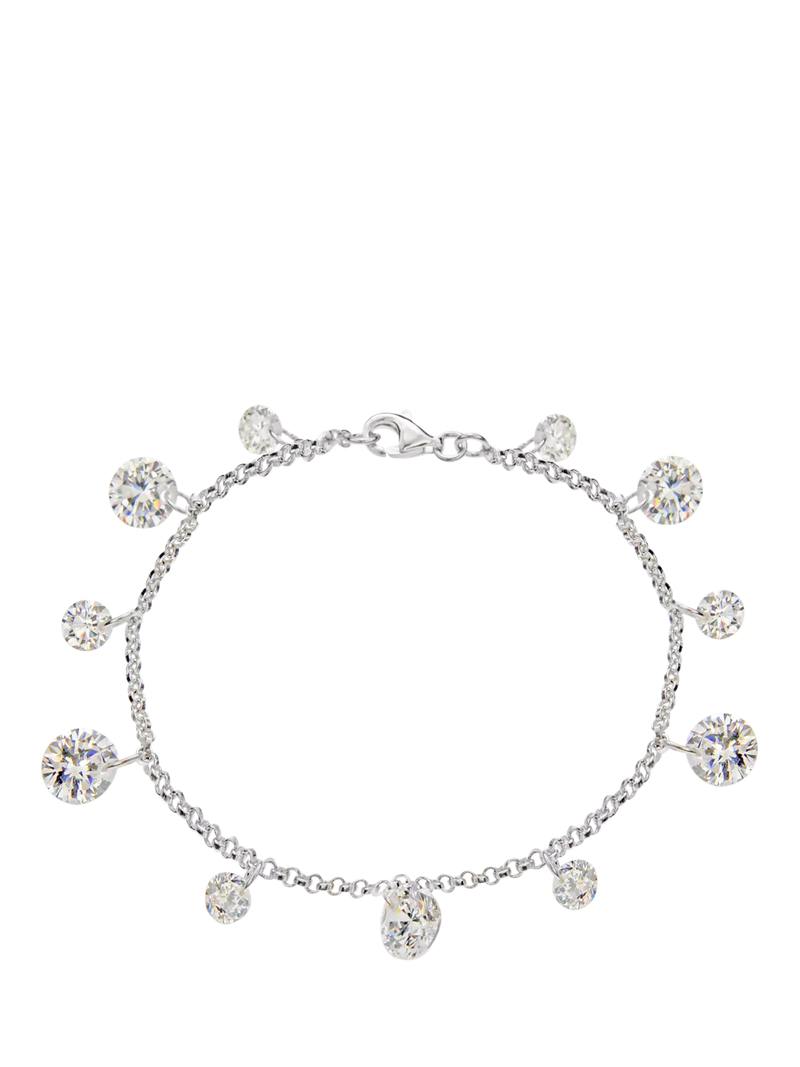 IBB sterling silver cubic zirconia drop charm bracelet, imported from the UK
