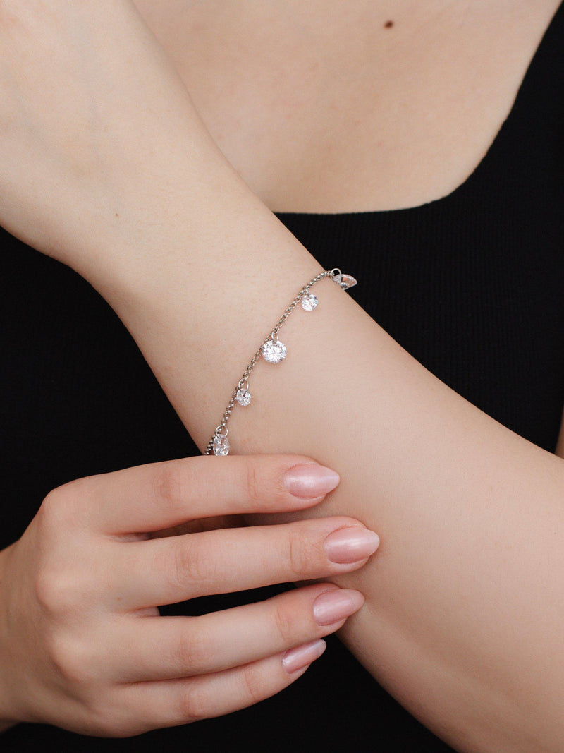 IBB sterling silver cubic zirconia drop charm bracelet, imported from the UK