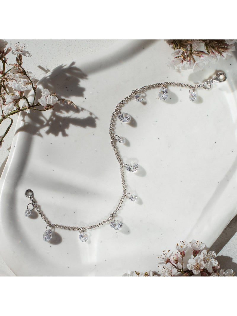 IBB sterling silver cubic zirconia drop charm bracelet, imported from the UK