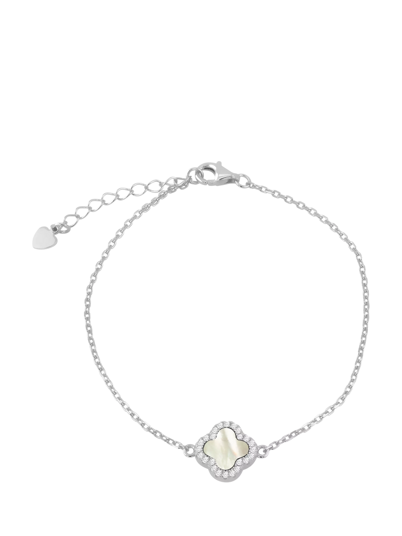 IBB Mother of Pearl Clover Bracelet rhodium plated sterling silver - British product
