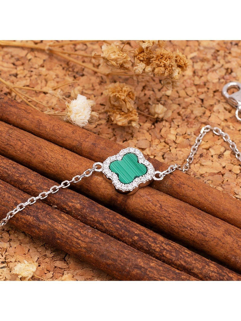 IBB malachite clover bracelet with cubic zirconia, imported from the UK