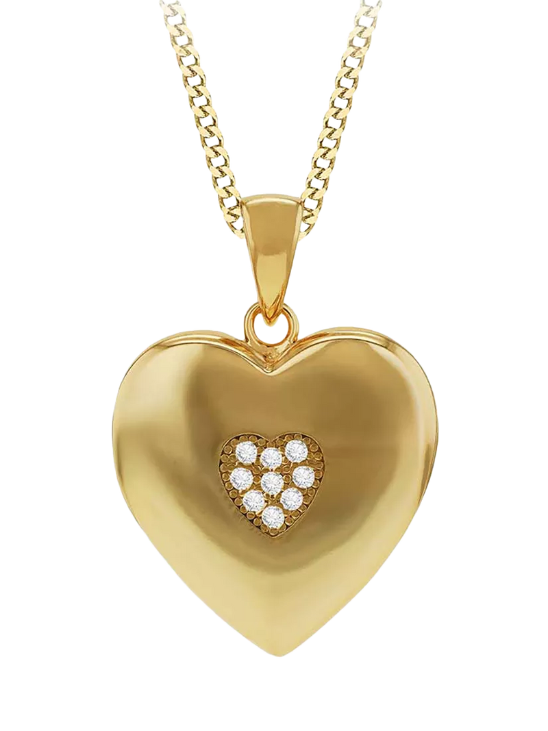 IBB cubic zirconia heart locket in gold, imported from the UK