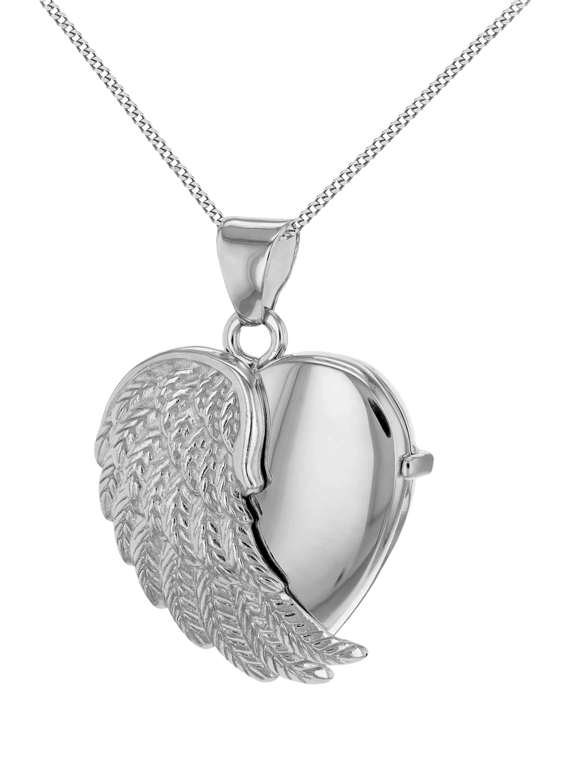 IBB sterling silver angel wing heart locket pendant necklace - British product