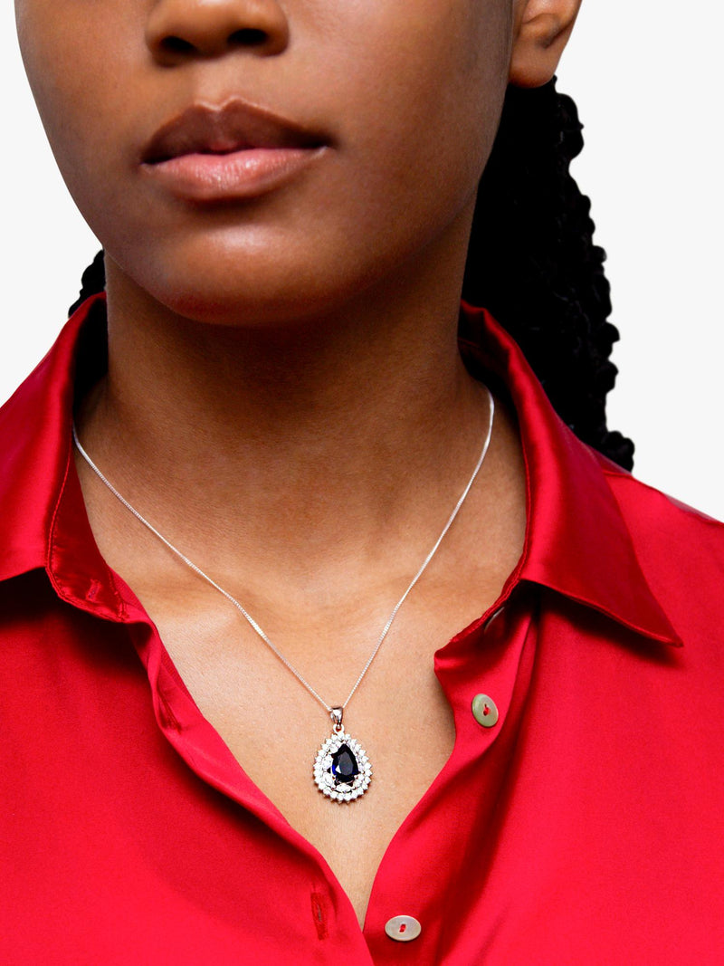 IBB blue and white cubic zirconia teardrop pendant necklace, imported from the UK