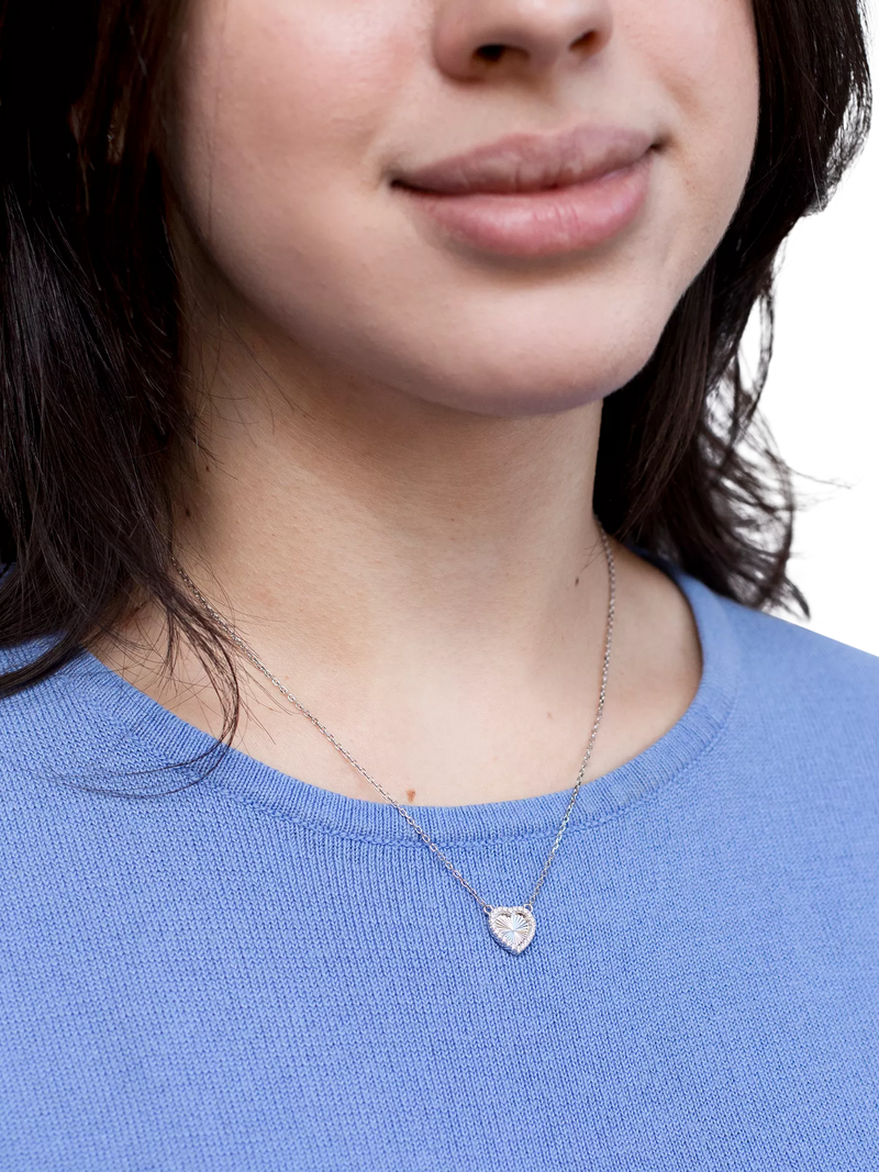 IBB cubic zirconia heart pendant necklace rhodium-plated sterling silver (British brand)