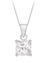 John Lewis IBB Sterling Silver Cubic Zirconia Square Pendant Necklace, 46cm- Buy online at McGrocer