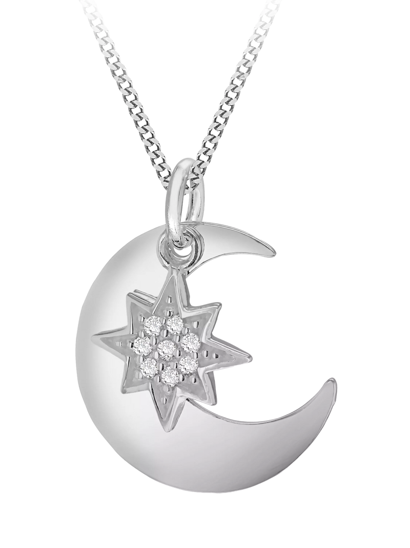IBB sterling silver star and moon pendant necklace - British product