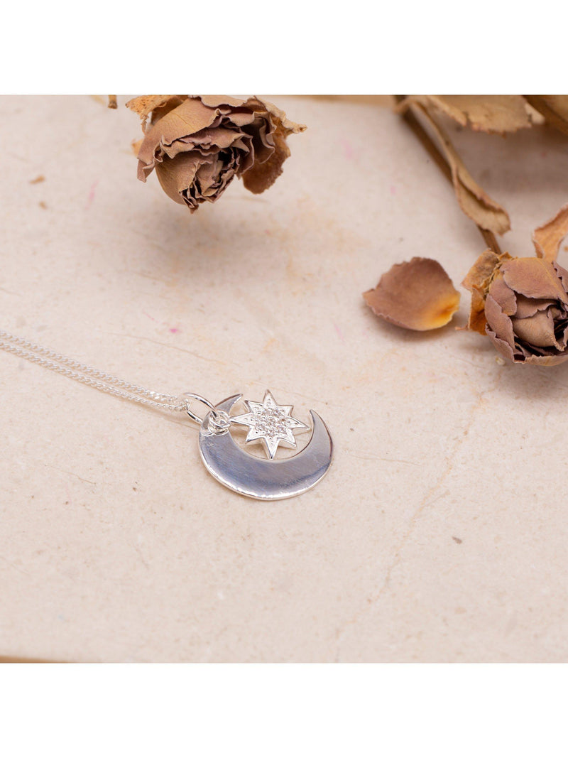IBB sterling silver star and moon pendant necklace - British product