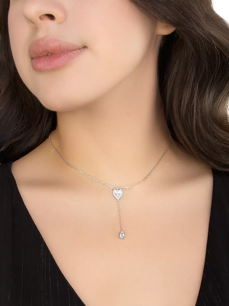 IBB cubic zirconia teardrop lariat necklace, silver, UK version