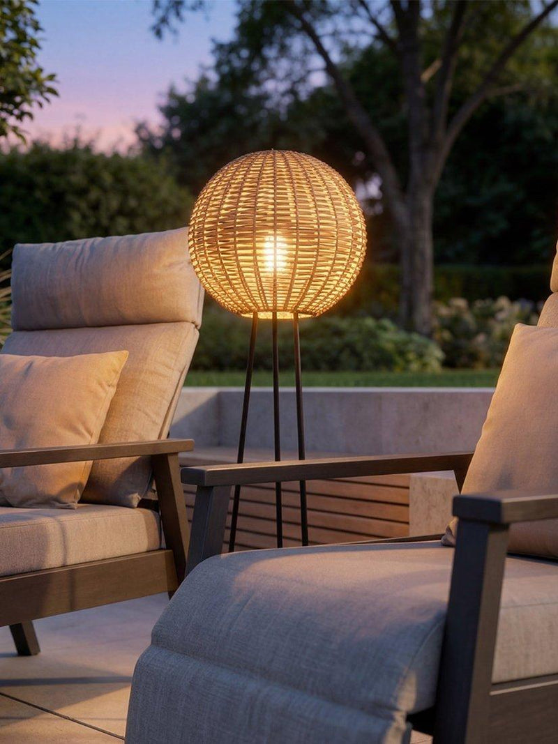 LG Outdoor Orta natural rattan floor lamp 1.2m, imported from the UK