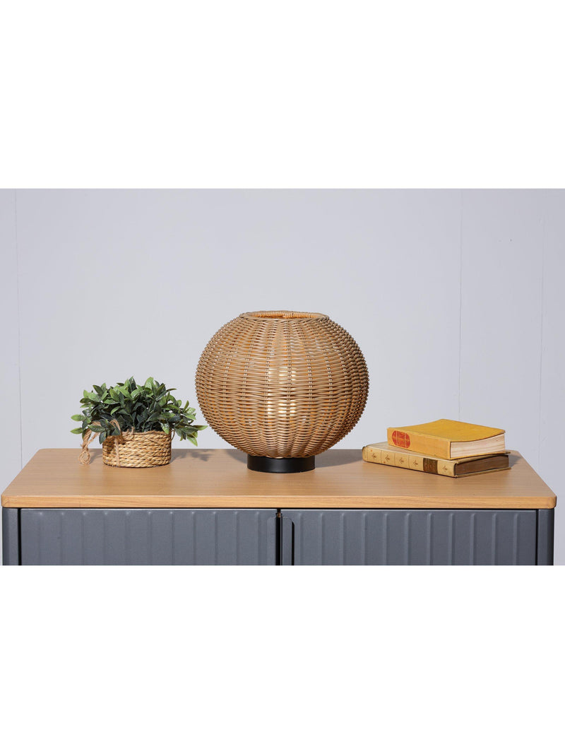 LG Outdoor Orta woven rattan rechargeable garden table lamp 28cm, UK version